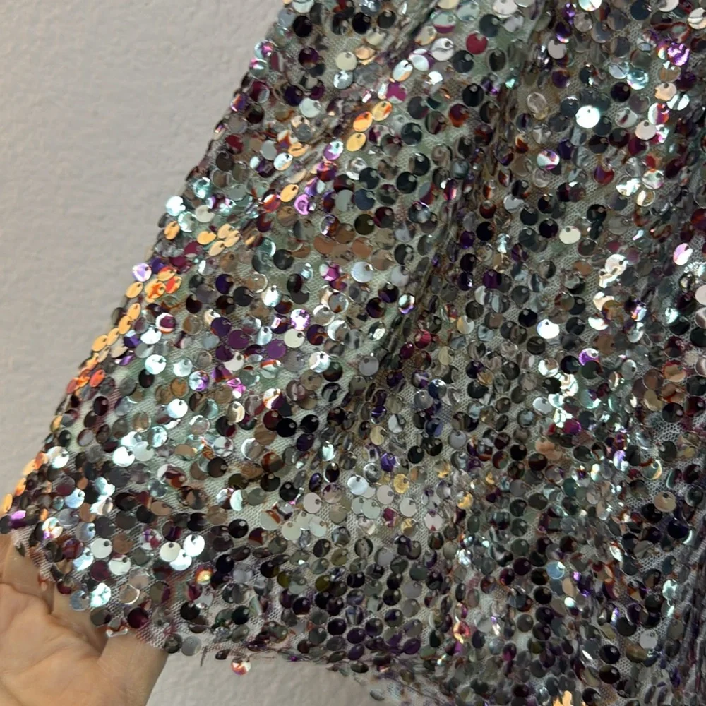 NWT J. Crew Skirt MINI faux wrap skirt silver purple‎ sequins side zipper Tag:6